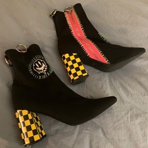 Checkerboard color contrast punk heels